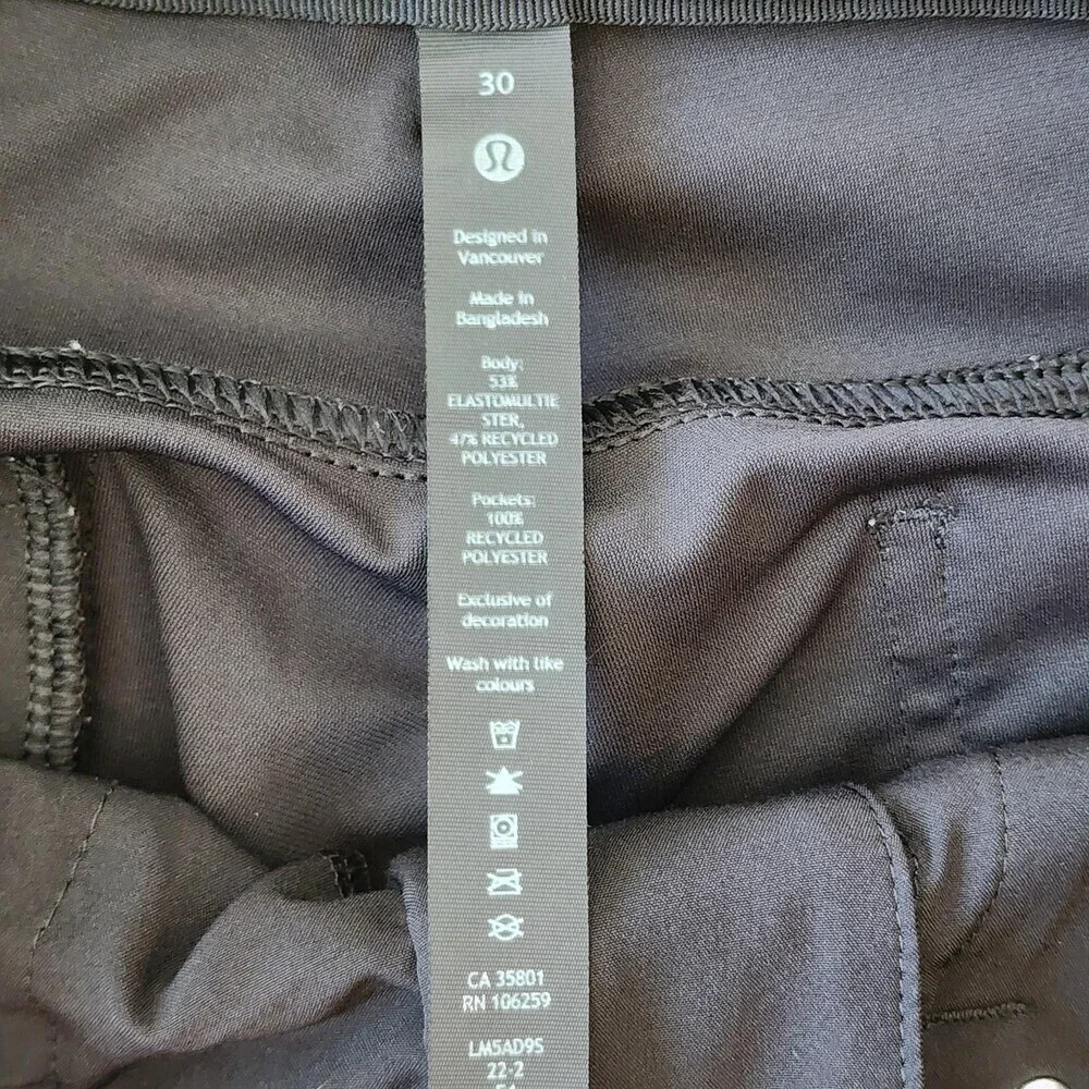 Lululemon Pants Mens 30 Black Chino ABC 5 Pocket Technical Stretch Casual Travel